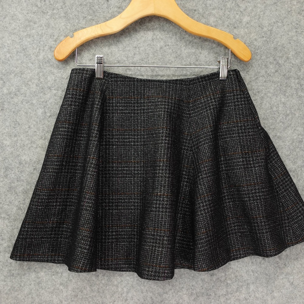 Y2K Glen Plaid Skirt THEORY Women 4 SMALL Black Soft Grunge Wool Tweed Mini $255